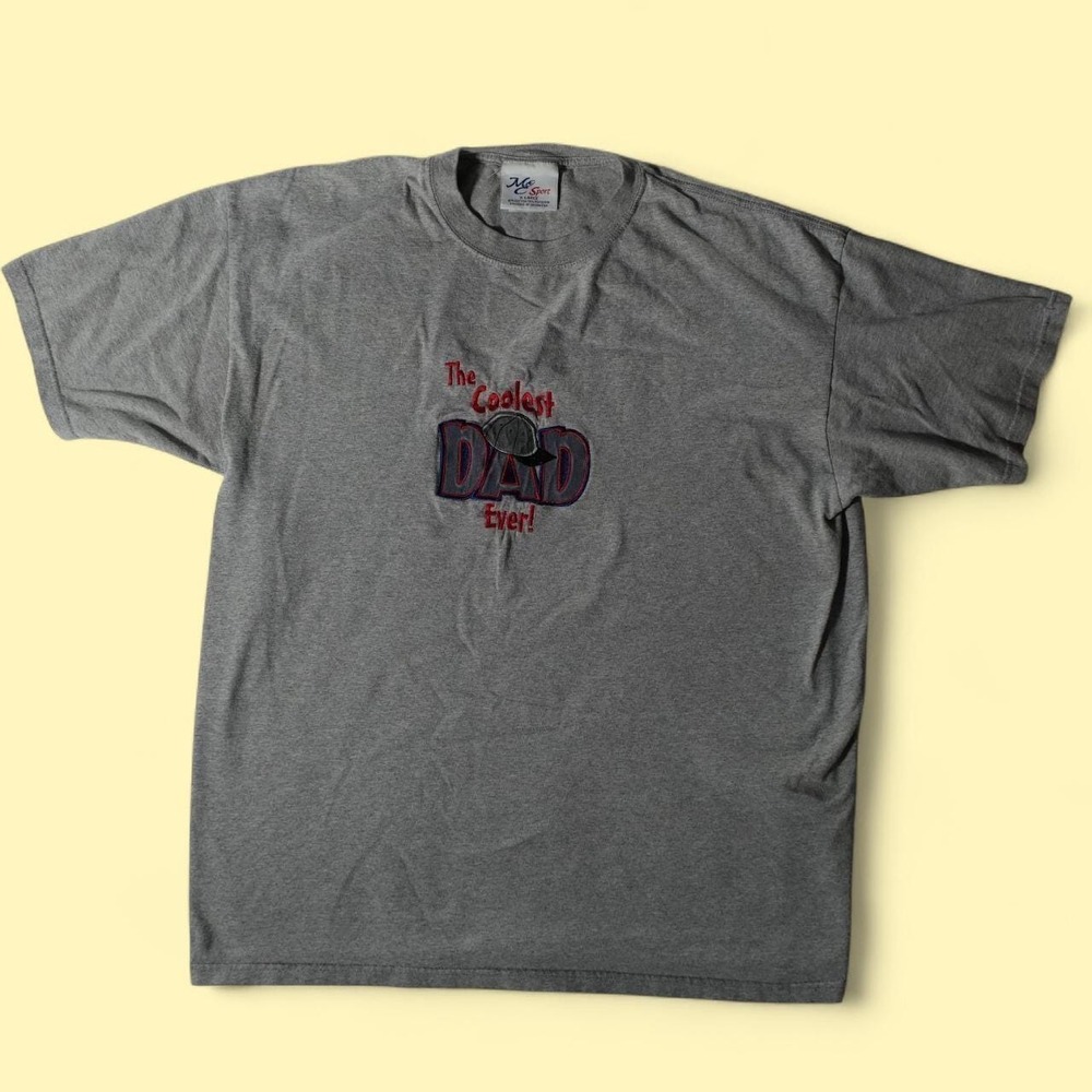Vintage MC Sport The Coolest Dad Ever T-Shirt Men XL Gray Excellent Embroidered